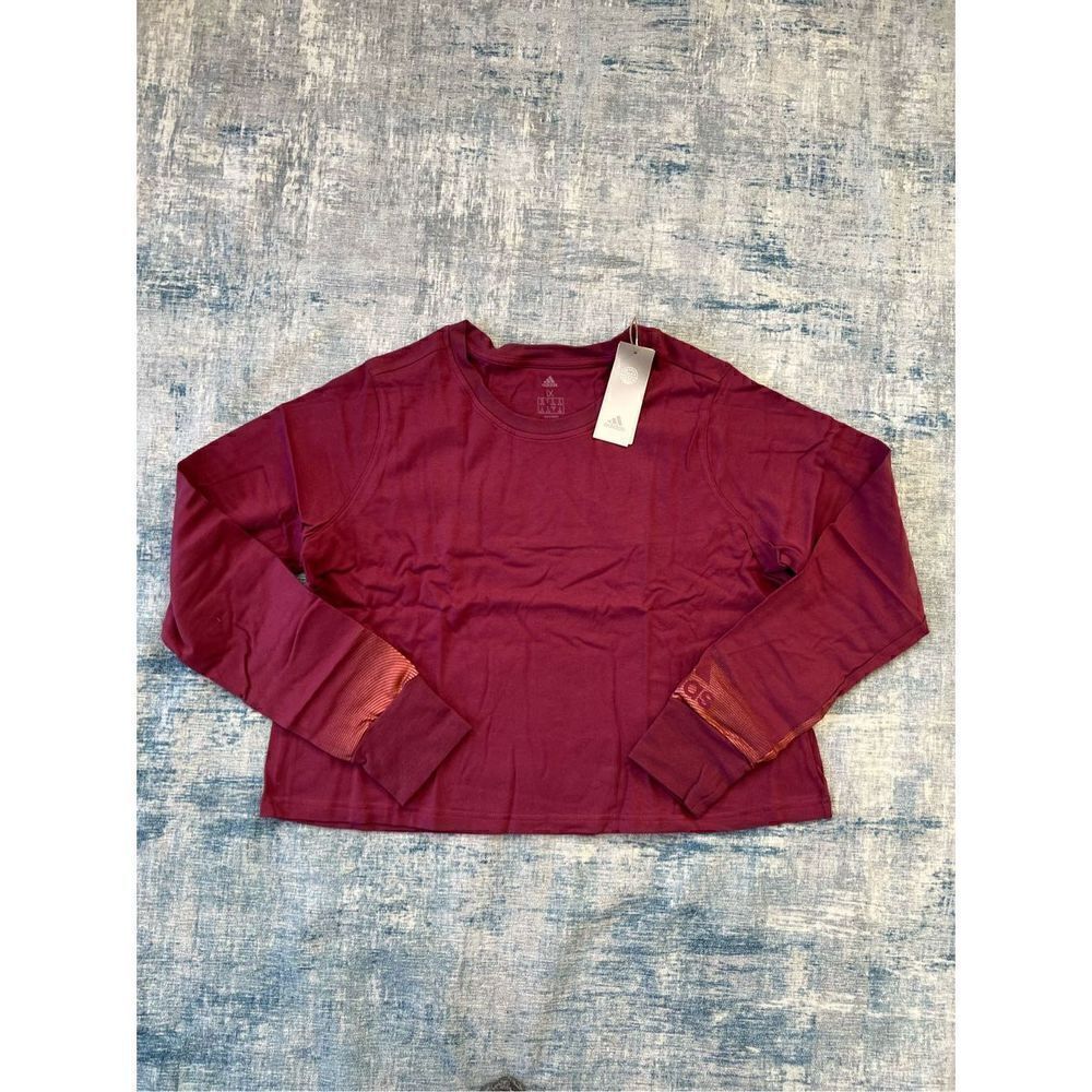 NWT! adidas Holiday Shine Graphic Crop Top Burgundy Gold Womens 1X